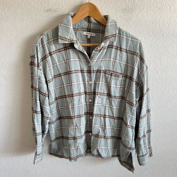 MADEWELL Flannel Frosted Sage Long Sleeve Boxy Shirt Womens Medium - Picture 2 of 7